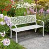 product-open-e9cc8417601f48cdbed0c822ad86c727-goods 50" Outdoor Bench Metal with Floral Back, Garden Bench Front Porch Bench for Yard Patio Entryway Park Outside, 800lb Capacity
