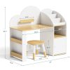 product-open-ea30e5e5058b40e799039b5d79b34176-goods Kids Desk And Chair Set with Storage And 1 Stool, Wooden Kids Desk W/ 2 Storage Cabinets And Bookshelves, Children Writing Drawing Table, Student Kid Study Table for Boys, Girls