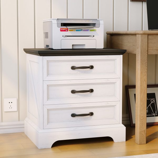 product-open-ea35307cc2b04f15b70b803e7462201d-goods Large 24-inch Modern Farmhouse Nightstand with 3 Drawers - Rustic Bedside Table Suitable for Bedroom & Living Room, Space-Saving End Table with Ample Storage,, Assembly, Multicolor for Small Spaces (Assembly)