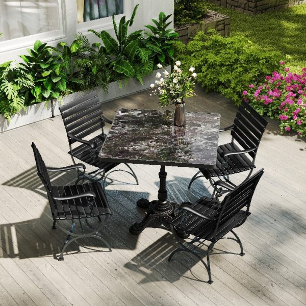 Marble-Look Sintered Stone Square Table - Heavy-Duty Cast Iron Base for Bistro, Cafe, Bar And Home Use
