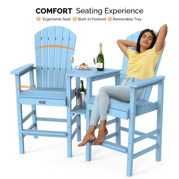 product-open-eb310dd972cb4fe2b4310ac2fb0f03ce-goods 2pcs High-legged Adirondack Chair Set, All-weather High-density Polyethylene (HDPE) Bar Stool, Outdoor Chair with Double Tray and Parasol Opening, Suitable for Balconies, Poolside, Backyards, and Patios.