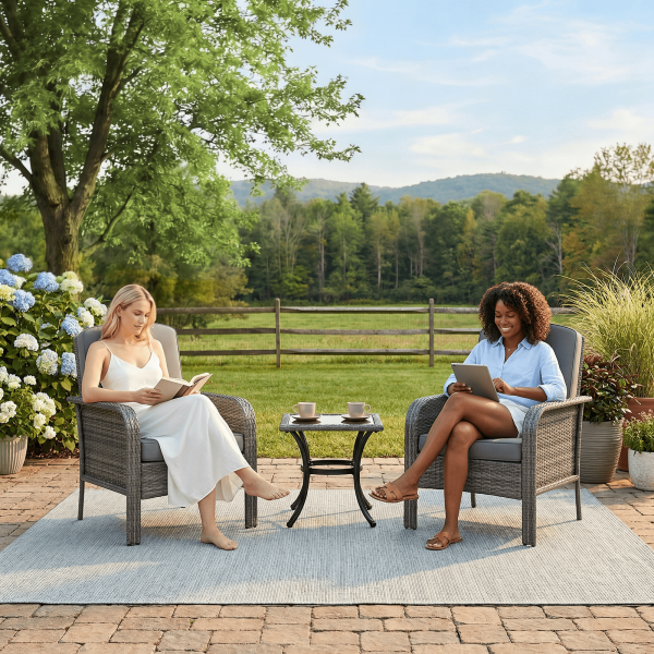 [Outdoor Wicker Chairs] Outdoor Wicker Chairs Set of 2, High Back Rattan Patio Chairs with Comfy Cushion, All-Weather Outside Club Chairs for Balcony Deck Garden
