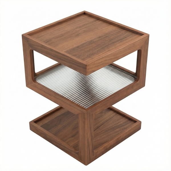 A Bedside Table That Doesn't Require Assembly Bedside Table, Walnut Wood Nightstand, Small Bedside Table with Open Compartment, Tempered Glass Top, Modern End Table for Bedroom & Living Room Furniture