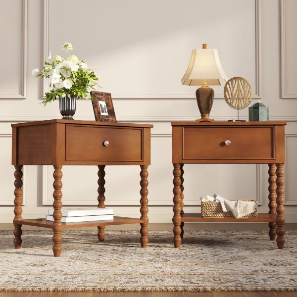 product-open-ed59f30d3c2b4176acd112c528abf51e-goods PAPAJET Solid Wood Nightstand with Drawer Walnut Bedside Table Mid Century Bedroom Furniture Single or Set of 2 Options