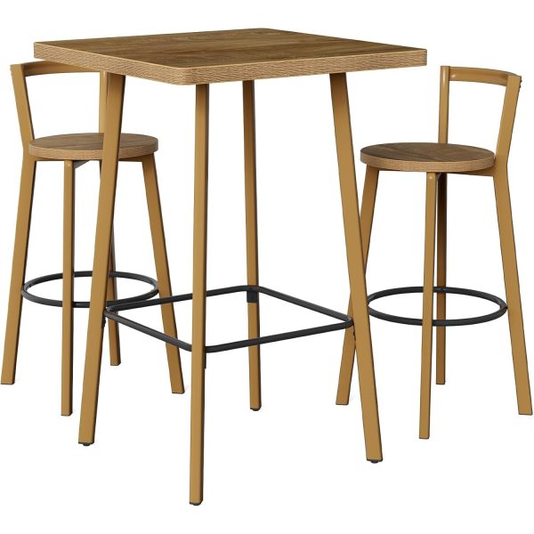 product-open-ed8c4bbe7b9d45ddae319b5b672187af-goods 2-Seater Bar Table And Chair Set, 39.4' Height Square Bistro Pub Table with 2 Chairs & Footrest, Compact Cocktail Bar Height Table Set for Small Space, Dining Area, Cafe, Kitchen, Living Room, Apartment & Balcony