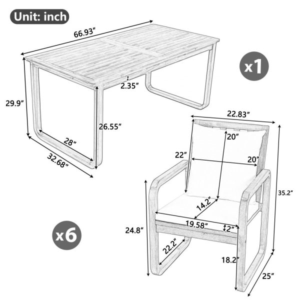 product-open-ee527fe3660446c0a081e57a088290a8-goods 7pcs Patio Dining Set Outdoor Dining Table And Chairs Stylish Outdoor Furniture Set with Removable Cushions for Patio, Backyard, Garden, Natural Wood And Beige Cushion