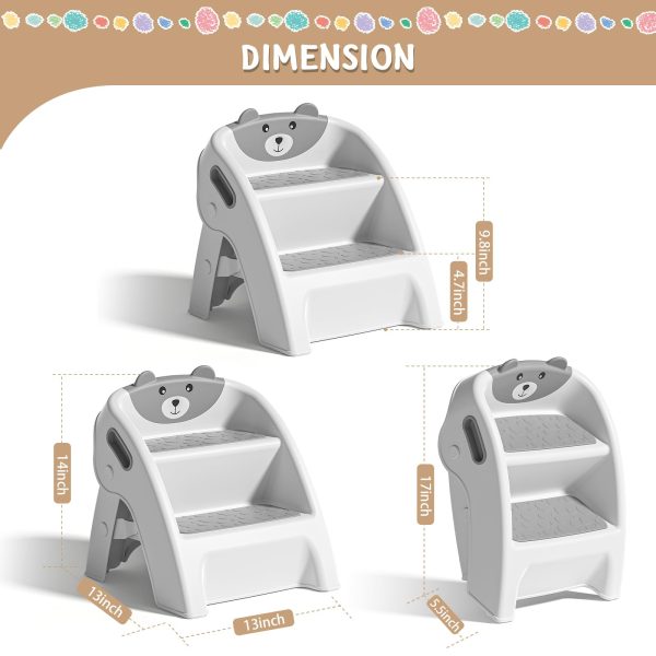 Toddler Step Stool, Foldable 2-Step Kids Stool with Non-Slip Design And Handle, Multipurpose Step Stool for Bathroom Sink, Kitchen, Bedroom, Counter