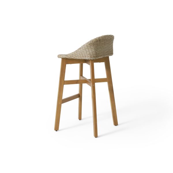 2pcs Set of Solid Wood Frame Rattan Backrest Bar Chairs, Elegant and Sturdy Tropical Style Party Counter Chairs, High Stool Dining Chairs, Suitable for Patio and Backyard Bars