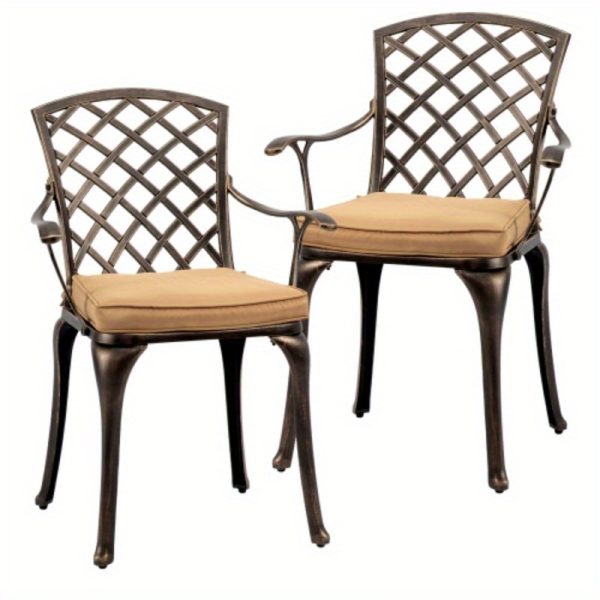 [2pcs Set] Antique Bronze Black Cast Aluminum Rustproof Outdoor Lounge Chair Classical Patio Park Single Chair Set Lightweight and Durable Iron Furniture Set