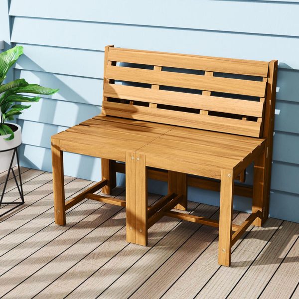 3-in-1 Outdoor Acacia Wood Loveseat Bench | Durable Hardwood Construction with Slatted , Mixed Color End
