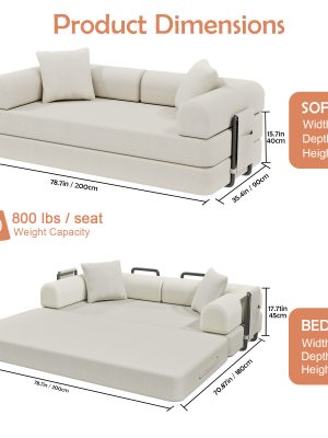 78-inch Modern Corduroy Sofa Bed with High-Density Foam - Convertible Sleeper Suitable for Guest Room, Home Office, Dorm, Space-Saving Folding Bed, Assembly, Corduroy Upholstery for Small Apartments & Multifunctional Furniture