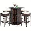 product-open-efa0e77eb80048c5bef8b3b47d71c4bd-goods LIFEZEAL 5pcs Outdoor Patio Rattan Bar Table and 4 Stools with Hidden Storage Shelf, Cushion Chairs - -Weather PE Rattan & Frame, Red/Black/Navy/Beige Wicker Furniture for Poolside,, Backyard (Complete Set)