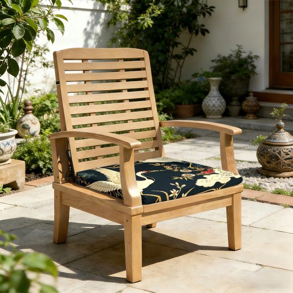 product-open-efedae3f3a3f4205a55e15b72ea062a5-goods 1pc Peony And Crane Pattern Courtyard Chair Seat Cushion, Indoor And Outdoor Seat Cushions, Back Cushions, Size 19.7*17.7*1.57inch, Suitable for Garden Chairs, Office Chairs And Floor Seats. Soft And Comfortable
