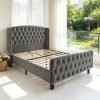 product-open-f026ed97b077424b867e28b3497ebaea-goods Modern Queen Platform Bed Frame with Wingback Headboard - Cream Beige Suede Upholstery, Deep Button Tufted, Sturdy Slats & Noise-Free Base, No Box Spring Required, Easy Assembly Suitable for Luxury Bedroom Furniture