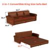product-open-f0a1cb6dc7804f4a87b81b98442bef56-goods 93.7' Bohemian Chesterfield Sofa Bed: 3-in-1 Convertible Sleeper with Faux Leather Upholstery, Nailhead Trim & Rolled Arms, Light Brown Pull-Out Couch Suitable for Small Spaces, Apartments, Dorms, Guest Rooms - Assembly Required