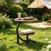[Outdoor Patio Table] 2-Tier Outdoor Patio Side Table, C-Shaped Weather Resistant Faux Marble End Table with Sturdy Metal Frame, Perfect for Garden, Backyard, Balcony, Poolside, Small Spaces, Indoor & Outdoor Use