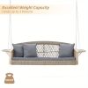 product-open-f10d6cb1c2fb4416a53d4ee6852df98e-goods Gray 3-Person Wicker Porch Swing Featuring a 1.5-Foot Cup Holder, a 55-Inch Patio Hanging Swing Bench Complete with Cushions, And a Weight Capacity of 800 Pounds