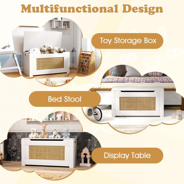 product-open-f137b64b440a4f5f94ca122cbb6fe5ca-goods COSTWAY 31.5" Large Kids Chest with Flip-Top Lid & Safety Hinge, Sturdy Rattan & Wood Construction Storage Box with Cut-Out Handle & Side Grips - Multifunctional Organizer for Nursery, Playroom, Bedroom, Entryway - & Modern Storage Furniture