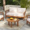 2pcs Acacia Patio Furniture Set, Outdoor Unique Tub Design Loveseat with Woven Rope Table, Deep Seating with Soft Cushions for Porch, Garden, Backyard, Balcony, Teak End And Beige Cushion