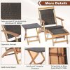 MULTIGOT 2pcs Patio Rattan Folding Lounge Chair Table Acacia Wood W/Retractable Footrest