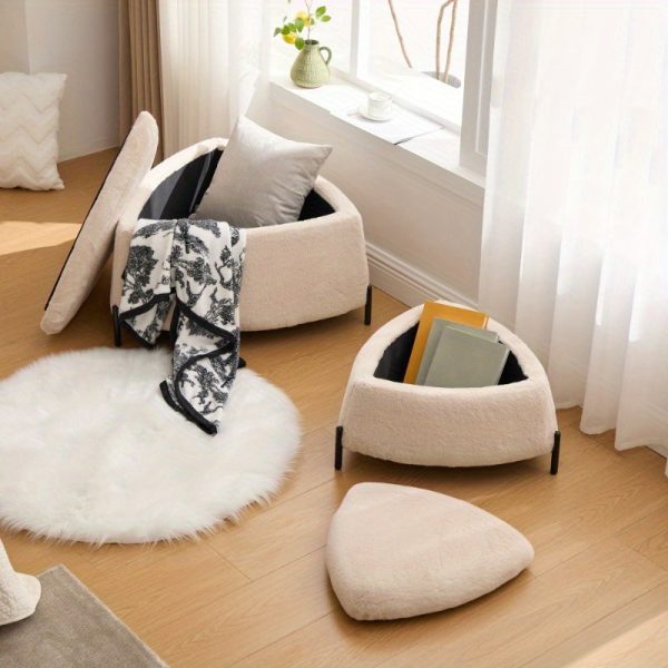 product-open-f19e9164ad324196ae4c668bd19c93ab-goods 29.9"Wide 2 - Piece Upholstered Storage Ottoman Set Footrest Shoe Changing Stool with Metal Legs, Faux Fur Foot Stool Coffee Side Table With Reversible Lid for Living Room Bedroom Entryway. Light Camel