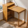 product-open-f1b16bf412a94ea2bbf508ef78c95958-goods Bamboo Folding Desk for Small Spaces with Storage, Foldable Mid Century Modern Drop Leaf Desk, Vintage Fold Out Hideaway Small Desks for Bedroom Or Home Office