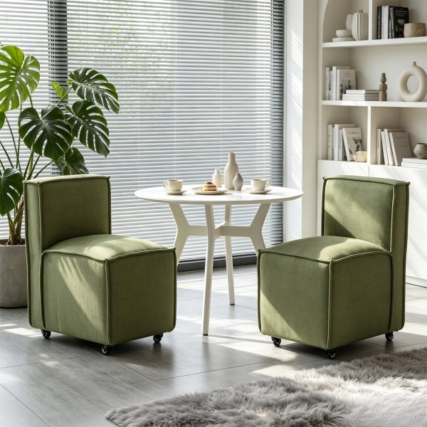 product-open-f1d36ea08dd04758bd5607c388906814-goods Set of 2 Modern Dining Chairs with Casters Armless Rolling Dining Chairs with Rollers for Kitchen and Dining Room, Removable Cover, Minimalist Style, Specific Style