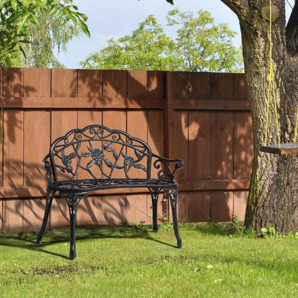 product-open-f1df561d45294a10a58640d9e3b3affd-goods Bonnlo Outdoor Bench with Cast Frame - Metal Bench, Small 2-Seater Suitable for, Porch, Yard, Park - Assembly, Low-Maintenance Outdoor Furniture