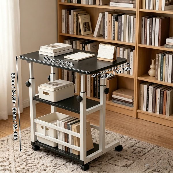 product-open-f1e262784ca044d9a165ceabc7a9dc41-goods Height Adjustable Computer Desk with Storage Shelf and Wheels, Mobile Rolling Desk for Home Office, Small Space Study Workstation Desk
