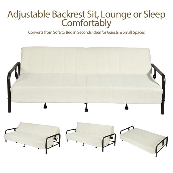 product-open-f26cf62f20dc426bba54b70813e9c910-goods Modern Convertible Upholstered Sofa Bed with Adjustable Backrest & Independent Spring Support - Heavy-Duty Metal Frame, 600 Lbs Weight Capacity, Smooth Flat Sleeper Bed for Small Spaces, Guest Room, Daybed - Assembly, Space-Saving