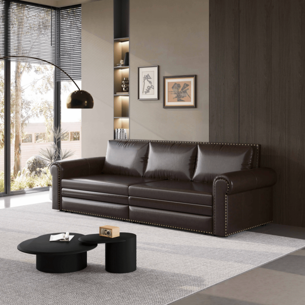 product-open-f2725e91d28740caa0a548776b767027-goods Modern Convertible Sofa Bed 93.7' Space-Saving Sleeper with Pull-Out Design Three-Seater Leather Folding Transformable Durable Luxurious Suitable Adjustable Backrest Plush Cushions Cozy for Living Room