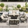 7pcs Outdoor Patio Furniture Set, Outdoor Metal Sectional Furniture with Cushions, Outdoor Conversation Seating Set with Coffee Table for Garden, Balcony, Deck, Backyard, Black
