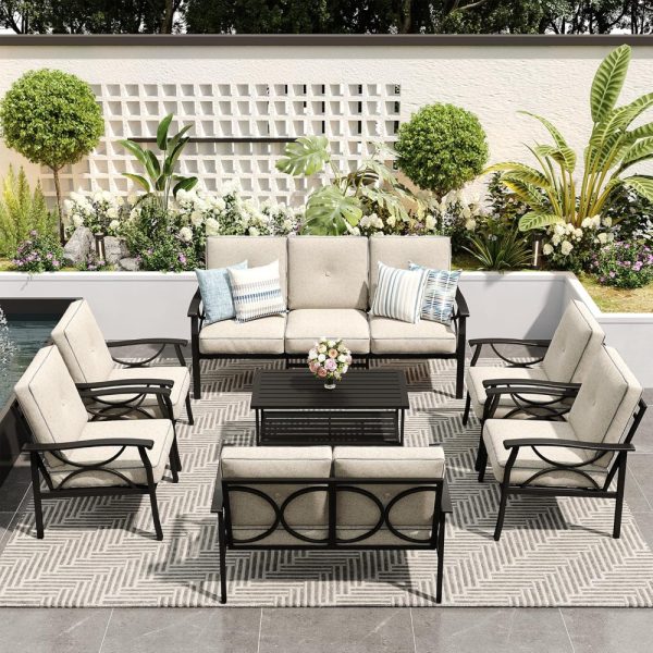 7pcs Outdoor Patio Furniture Set, Outdoor Metal Sectional Furniture with Cushions, Outdoor Conversation Seating Set with Coffee Table for Garden, Balcony, Deck, Backyard, Black