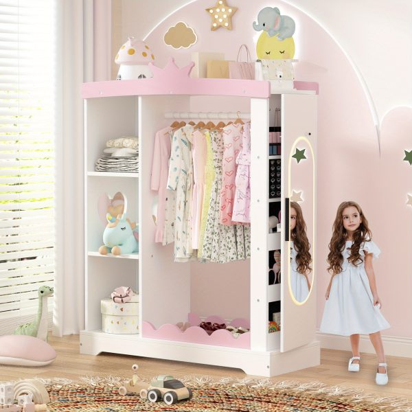 product-open-f3dbaf0a83594e3ba50d635c6a077ebd-goods Kids Armoire with Jewelry Cabinet, Dress up Storage with Mirror and Shelves, Princess Dress Closet and Costumes Wardrobe Closet, Costume Organizer for Bedroom, Kids Room, Girls