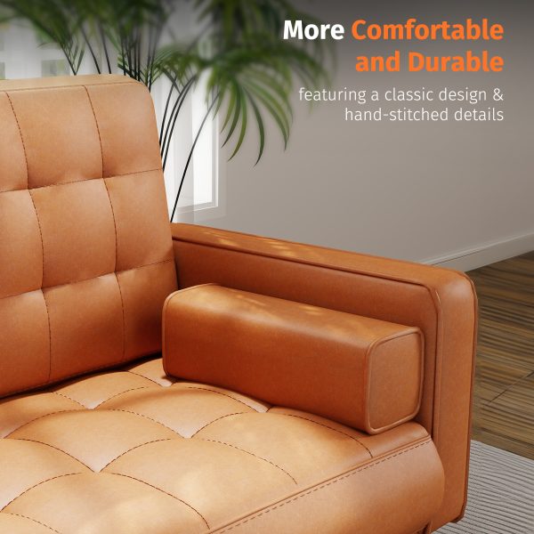 product-open-f406bd9170e94df49156a2bab2178507-goods 70inch Mid-Century Modern Couch, Breathable Faux Leather Couch with Upholstered Cushions/Pillows, Metal Decorative Legs. Combines Comfort And Durability, for Living Rooms/Offices, Convenient And Practical, Easy to Assemble.