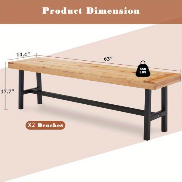 product-open-f44d2af1ac0947c6919ea300c2263061-goods 63" Wooden Picnic Bench(Set of 2), Outdoor Benches with Powder-Coated Metal Frame, Garden Benches for Patio, Garden, Porch & Deck, Wood Color