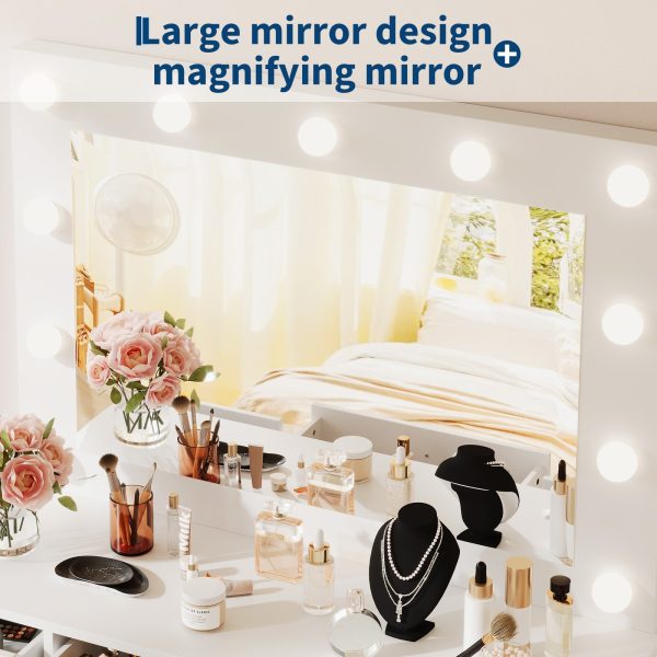 White Makeup Vanity With Mirror, Vanity Desk With 7 Storage Drawers And 1 Cabinet. Large Table Top, Space Saving, Home Organizer.