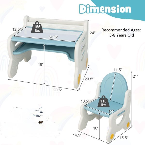 product-open-f4f249a9e82b4923b3095d142ad928a3-goods COSTWAY Kids Table and Chair Set with Graffiti Desktop, Bookshelf & Storage Shelf, Watercolor Pens & Eraser - Anti-Slip Foot Pads, Durable Plastic Activity Table and Chair Set for Ages 3-8 Years, Easy Assembly, Space-Saving Design with Lower Storage
