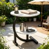 [Outdoor Patio Table] 2-Tier Outdoor Patio Side Table, C-Shaped Weather Resistant Faux Marble End Table with Sturdy Metal Frame, Perfect for Garden, Backyard, Balcony, Poolside, Small Spaces, Indoor & Outdoor Use