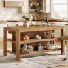 product-open-f541c0241d7d4edd9e27311399044b89-goods 63-Inch Solid Wood Kitchen Island with Ample Storage Shelves, Farmhouse Style Kitchen Island Table with Seating, Counter Height Bar Table for Dining Room & Kitchen, Sturdy Construction & Easy to Assemble