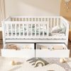 Convertible Bed with Storage Drawers, 3-In-1 Solid Wood Kids Daybed with Removable Guardrails, Compatible with Standard US Mattresses, White