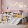 product-open-f5d51f22edd647a49da8133dc505c5c6-goods Twin Size Low Loft Bed for Kids with Slide, Movable Bookshelf Storage, Guardrails, Low Loft Bed Frame for Kids, White (Expect Arrival Date 2026/4/3)
