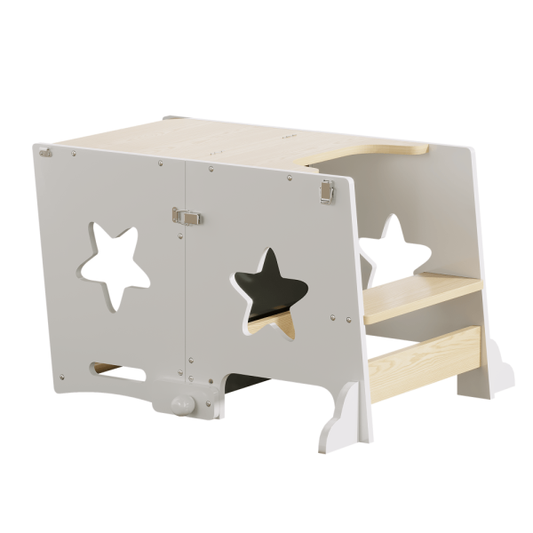 3-In-1 Kitchen Step Stool, Foldable Learning Standing Tower with Blackboard, Wooden Kitchen Stool Helper for Kids, Old Boy Girl Gifts