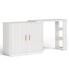 Adjustable Vanity Desk with Rolling Shutter, L-Shape Corner Makeup Table Featuring Shelves, Bedroom Storage Solution in White