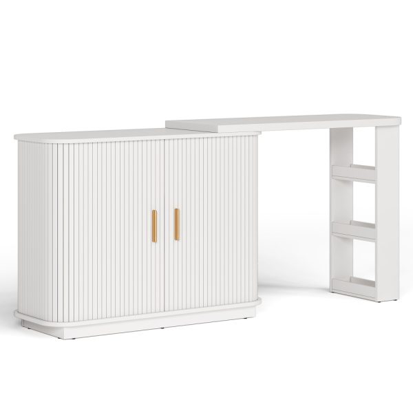 Adjustable Vanity Desk with Rolling Shutter, L-Shape Corner Makeup Table Featuring Shelves, Bedroom Storage Solution in White
