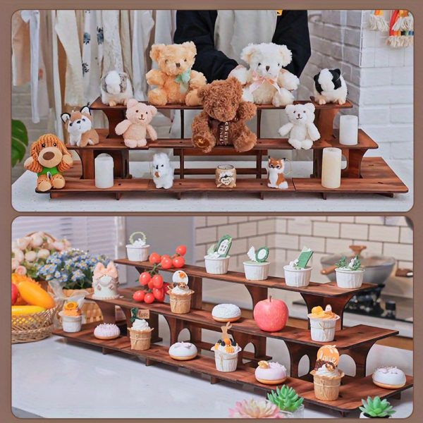 Wooden Display Step Stool 3 Tier Ladder Shelf, Portable, for Retail Countertops, Crafts Exhibition, Farmers Market, Trade Shows, Vendor Booths, Display Stand for Collectibles, Vendor Displays for Craft Shows, Wooden Display Stand