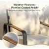 Outdoor Patio Lounge Chair with Beige Cushions, Black Aluminum Frame, Wood Armrests, Modern Style, Ideal Fathers Day Gift
