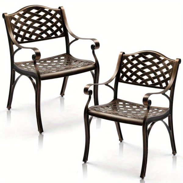 [2pcs Set] Antique Bronze Black Cast Aluminum Rustproof Outdoor Lounge Chair Classical Patio Park Single Chair Set Lightweight and Durable Iron Furniture Set
