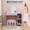 product-open-f822ad033f0e4cfc8e3503a7c65e3f52-goods Girls' Kids Vanity Desk with Mirror & Stool - Princess Makeup Table with Drawer, Shelves & Cubbies, Toddler Dressing Table Suitable for Little Girls, Assembly, Non-Wood