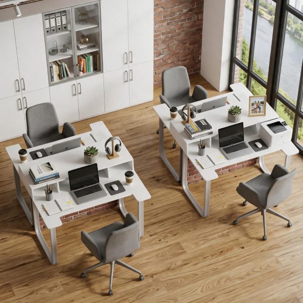 product-open-f840760f793741d49c247708828f9260-goods 43' Computer Desk with Storage Shelf, Modern Writing Desk with Ergonomic Notch, Stable Steel Frame Workstation for Home Office, Study, Gaming, Quick Assembly, Supports 165 LBS
